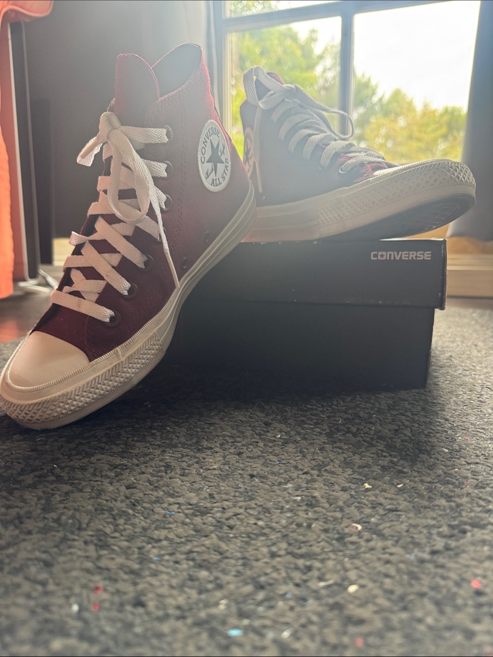 Converse High-Top Sneakers in Maroon and White